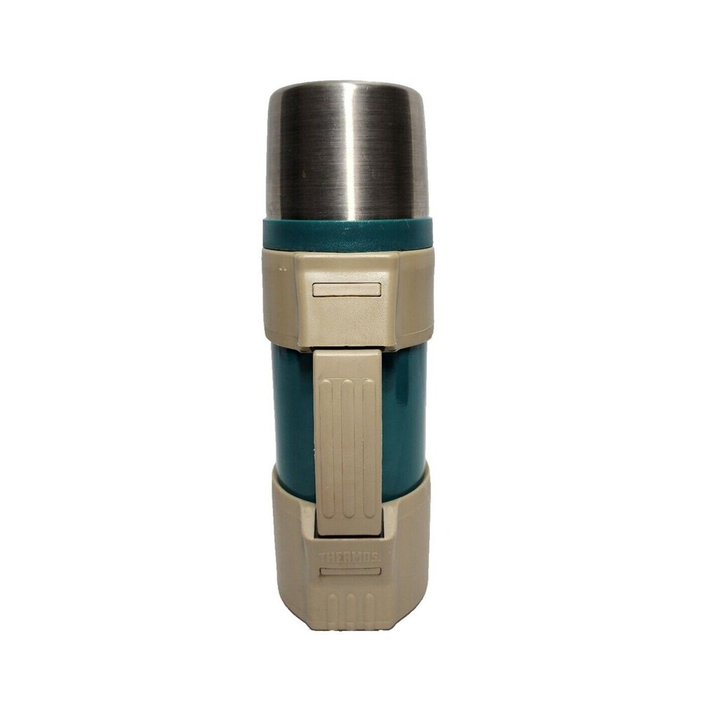 Vintage Thermos Cladded Armored Vacuum Bottle Stopper 650 1 Liter Teal USA EUC